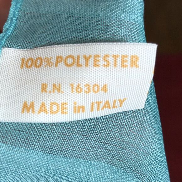 Floral Coquette Scarf Blue Peach 30" Square Striped Bow Retro Italy Vintage - Picture 7 of 10